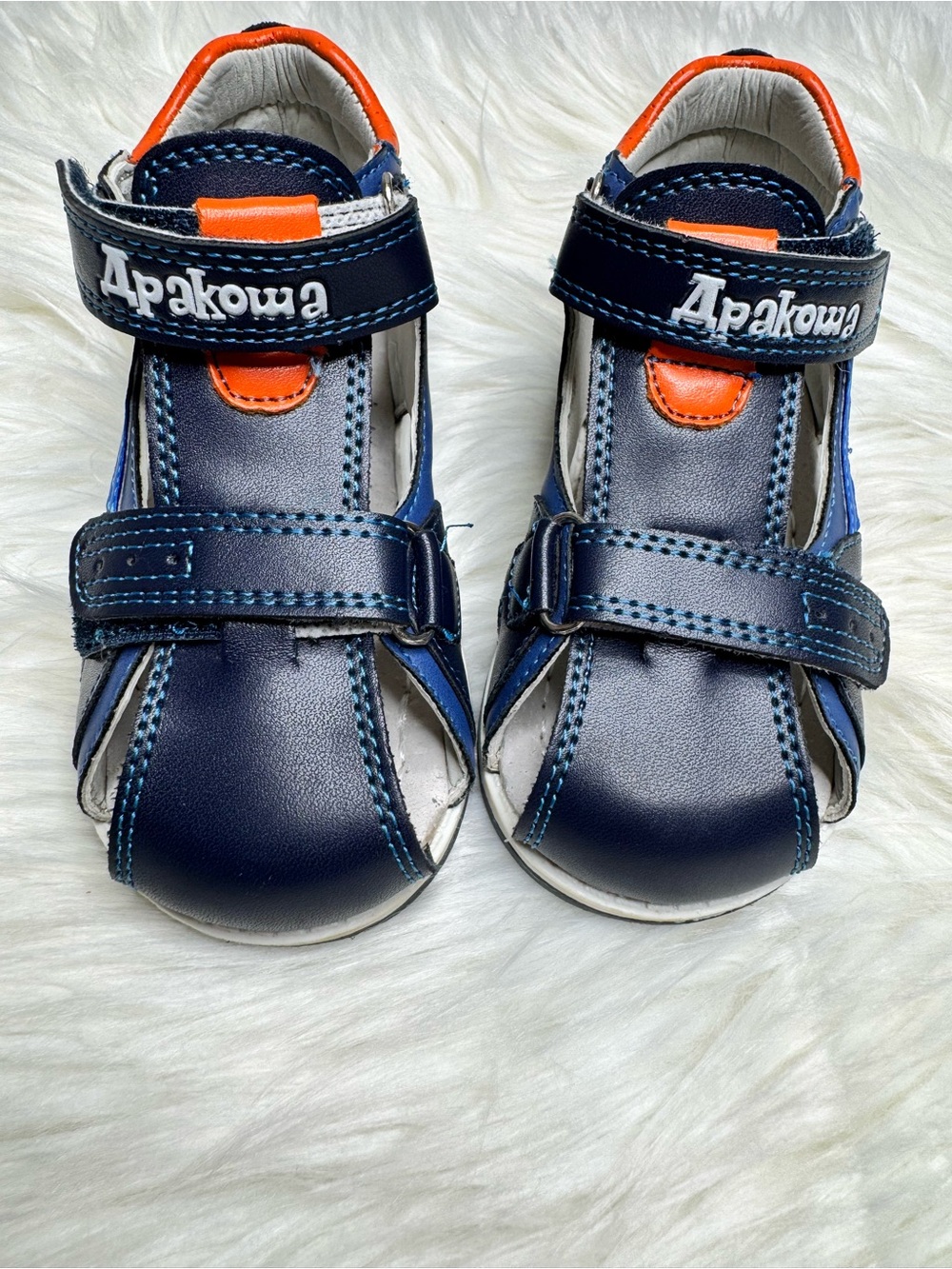 Navy and Orange Kids Adjustable Sandals